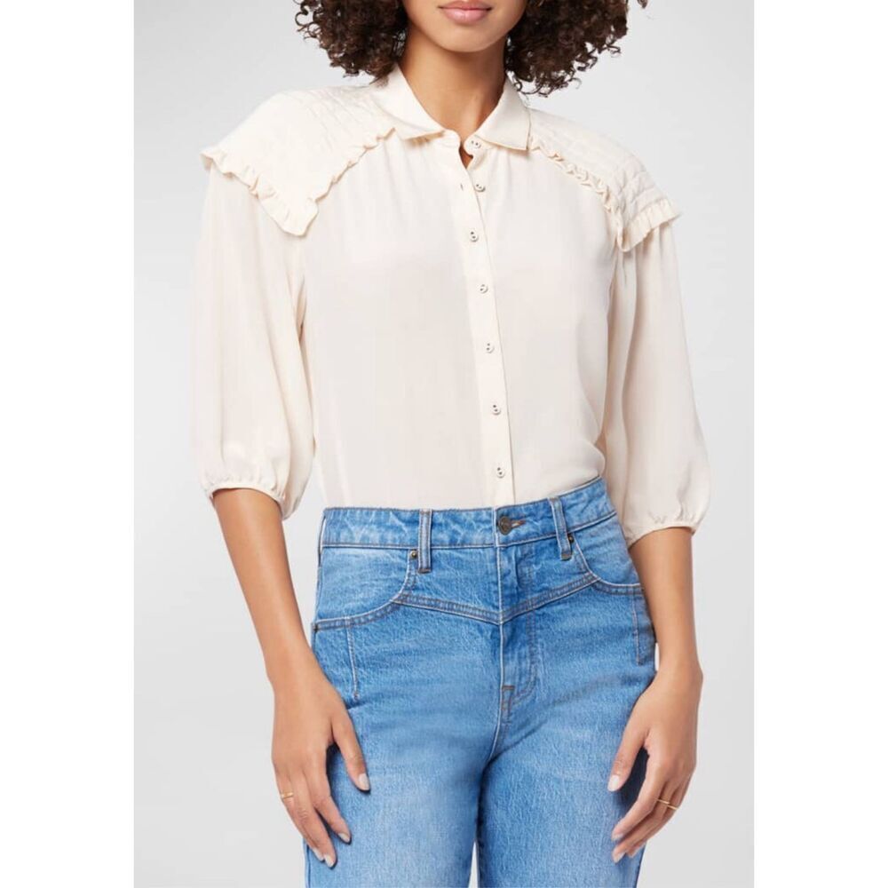 Joie NWT Austin silk Quilted Ruffle-Trim shire Shirt size S